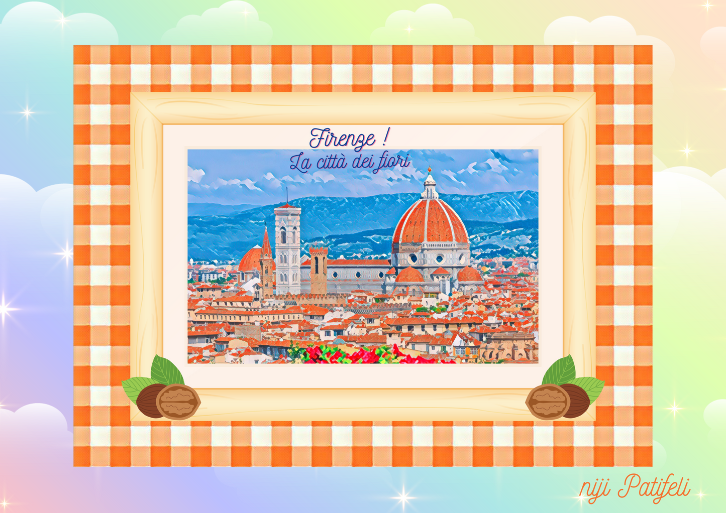 【A】デジタルアート A3【🌈南欧パティオ空間】「イタリアの美しい花の都、フィレンツェ」