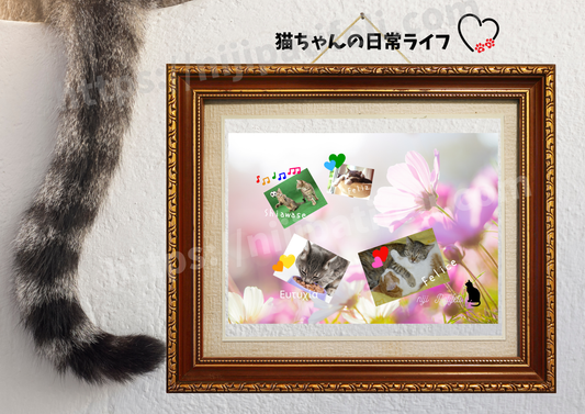 【A】布製 ポスター「南欧パティオ  猫ちゃんたちの楽しい日常ライフ」