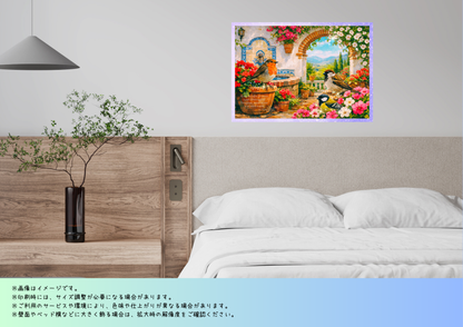 【A】デジタルアート A4【🌈南欧パティオ空間】「喜びが舞う３羽の小鳥たちの至福のひと時」
