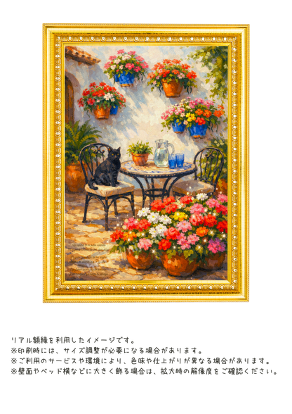 【デジタルアートA4】日だまりの待ち人 ― 花あふれるパティオで、大切なあなたを待つ喜び