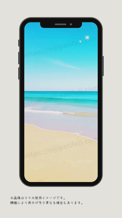 【A】デジタルアート  南欧の花びらが舞い落ちる 美しいターコイズブルーの海 (スマホ用)
