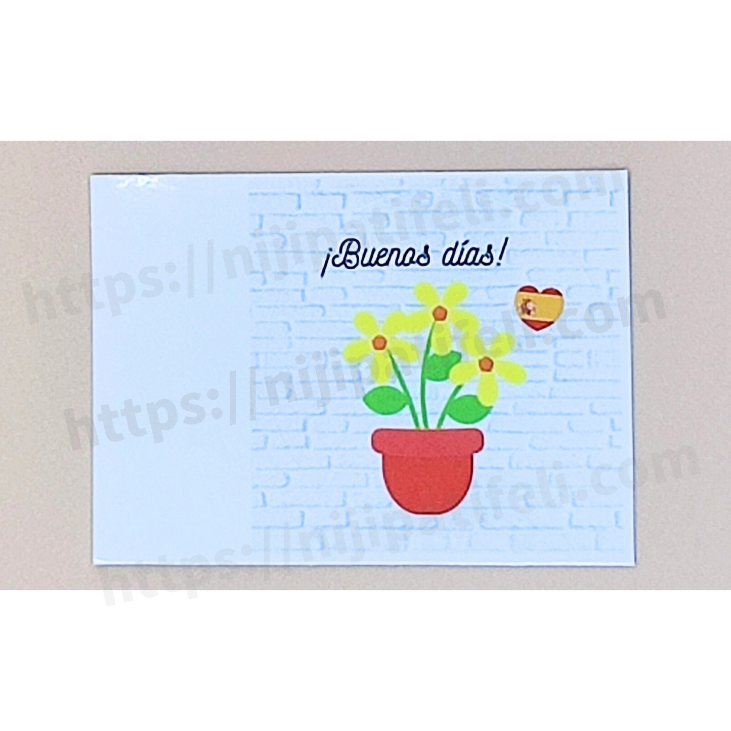 【A】学習 ステッカー  丸型  スペイン デザイン  「おはよう！ 愛らしい3つの黄色花」