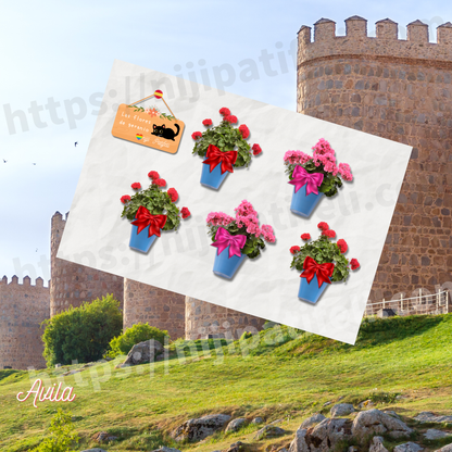 【A】ステッカー  長方形「南欧パティオ  おしゃれなゼラニウム 壁の花飾り」